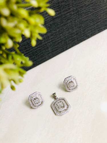 925 Silver Big Baguette Pendant Set